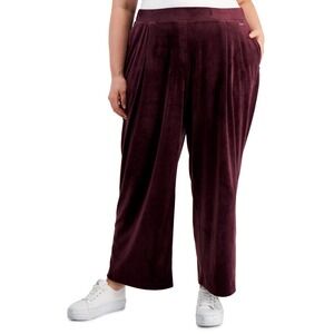 Calvin Klein Pants Womens Plus 0X Plum Velour Wide-Leg Pleated Trouser NWT